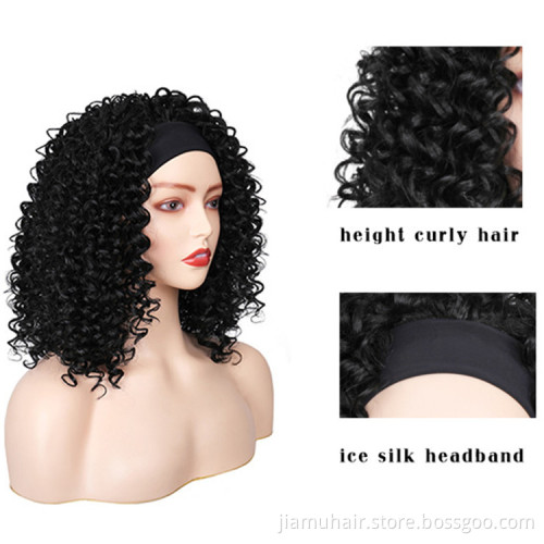 Synthetic Headband Wig For Black Women 12" Black afro kinky curly synthetic wig Scarf Wig